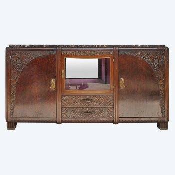 Mahagoni Sideboard Art Deco Marmorplatte Portor