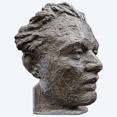 Evan Penny – Monumental head statue with multiple faces, contemporary sculpture with bronze patina