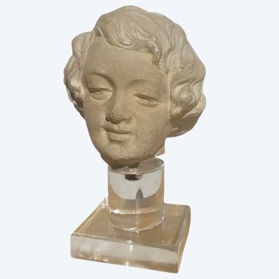 Stone sculpture of a child's head, 17th/18th century
