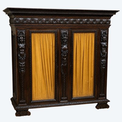 IMPORTANTE BIBLIOTHÉQUE EN BOIS SCULPTÉ DE STYLE RENAISSANCE, DATANT DU XIXE SIÈCLE