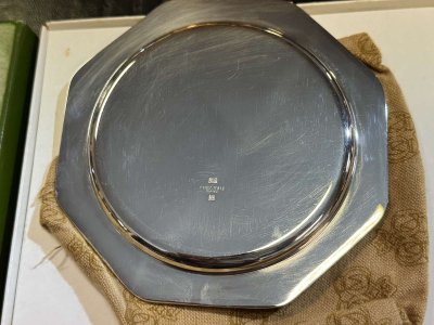 Christofle silver-plated metal bottle coaster, Villars pattern