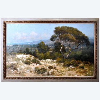 Paysage Provençal Grand Format. Ecole Française Fin XIXème Signé Baudin