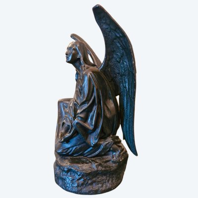 Kniender Engel, Bronze signiert Théodore Gechter