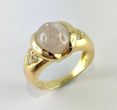 Bague Jonc Saphir Blanc Etoilé et Diamants sur Or Jaune