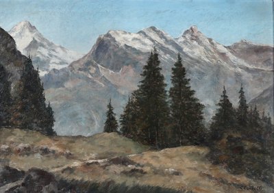 Signed Clement CASTELLI, Mountain View, 85 x 67 cm