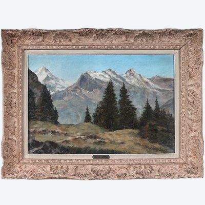 Signé Clement CASTELLI, vue de Montagne, 85 x 67 cm