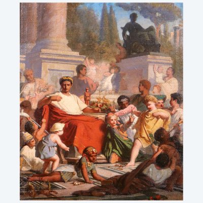 Emile Boniface (1820-1895), Imperatore Augusto circondato da giochi di bambini, dipinto, Salon, 1863