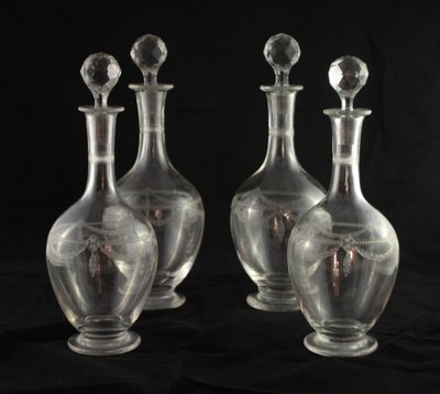 Four St. Louis engraved crystal decanters, late 19th, early 20th century