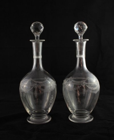 Four St. Louis engraved crystal decanters, late 19th, early 20th century