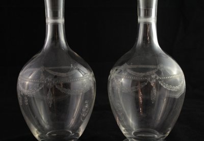 Four St. Louis engraved crystal decanters, late 19th, early 20th century