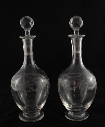 Four St. Louis engraved crystal decanters, late 19th, early 20th century