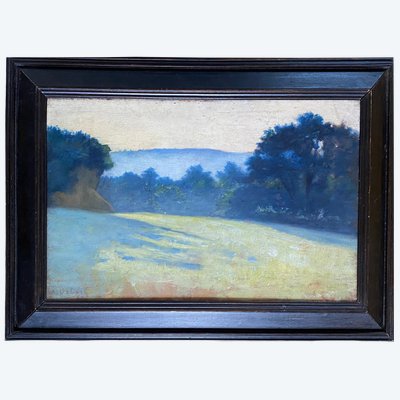 Alphonse Osbert. „Eine Wiese“. Gerahmtes Ölgemälde auf Holz. Symbolistische Schule, 19. Jahrhundert.
