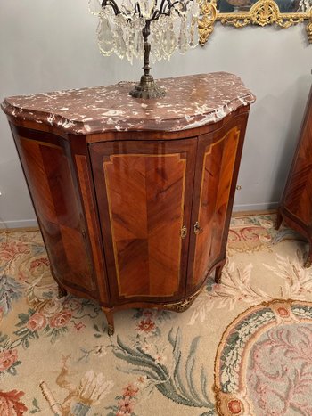 Paire De Buffets Galbes En Marqueterie Transition Louis XV Louis XVI XIXeme