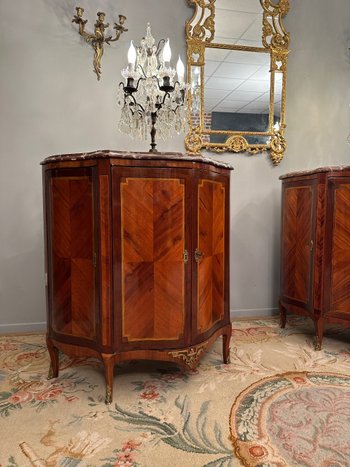 Paire De Buffets Galbes En Marqueterie Transition Louis XV Louis XVI XIXeme