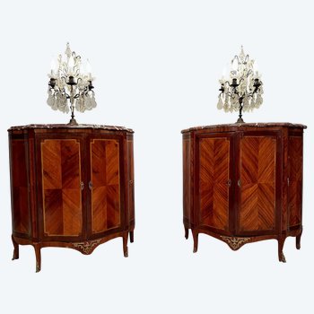 Pair Of Curved Buffets In Marquetry Transition Louis XV Louis XVI XVIII