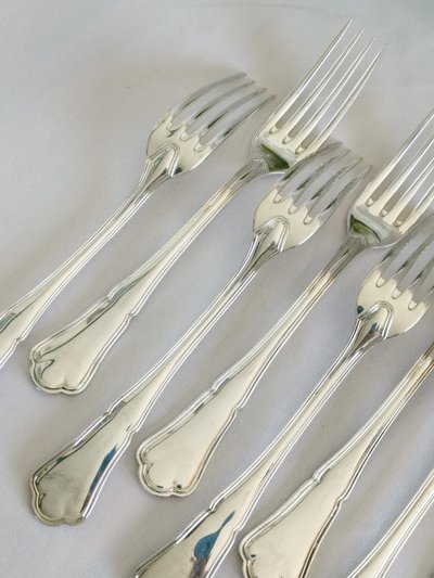 Forchette da tavola Ercuis Victoria, 12 pezzi, grandi, in metallo argentato