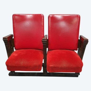 Red Skai And Patinated Cast Iron Show Hall Chairs