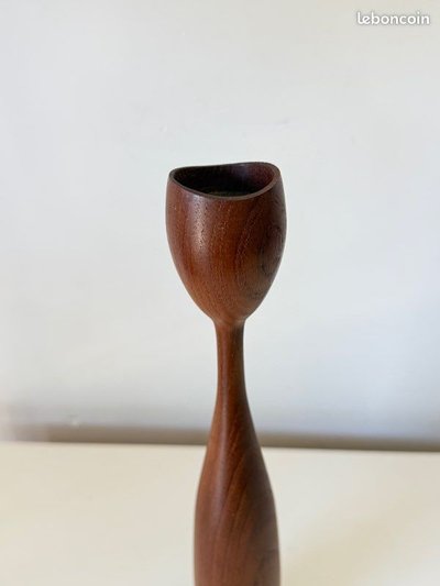 Candeliere modernista in teak "Tulipano" - Anni '60 - Altezza 24 cm