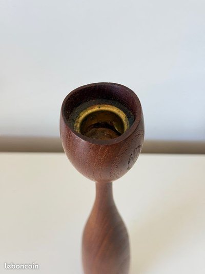 Candeliere modernista in teak "Tulipano" - Anni '60 - Altezza 24 cm