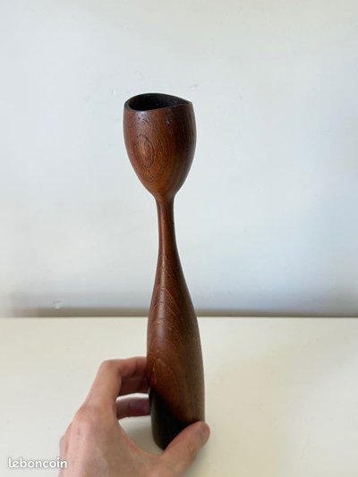 Candeliere modernista in teak "Tulipano" - Anni '60 - Altezza 24 cm