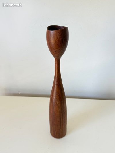 Candeliere modernista in teak "Tulipano" - Anni '60 - Altezza 24 cm