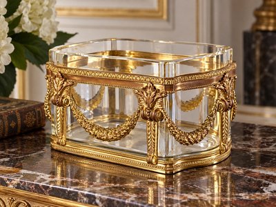 LOUIS XVI STYLE THICK CRYSTAL AND GILT BRONZE BOWL/PLANTER