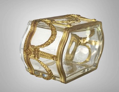 LOUIS XVI STYLE THICK CRYSTAL AND GILT BRONZE BOWL/PLANTER