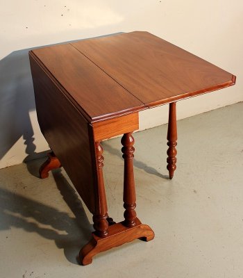 Petite table d'appoint à volets en Acajou massif - Milieu XIXe
