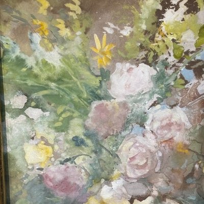 Pompeo Mariani (1857–1927) „Stillleben mit Rosen“ Antikes Aquarell auf Papier 22,50 x 14,50 cm