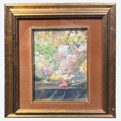 Pompeo Mariani (1857–1927) „Stillleben mit Rosen“ Antikes Aquarell auf Papier 22,50 x 14,50 cm
