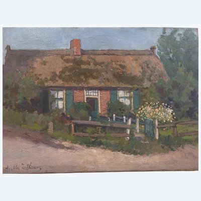 Agathe Zethraeus (1872 - 1966) - Cottage olandese - olio su tela