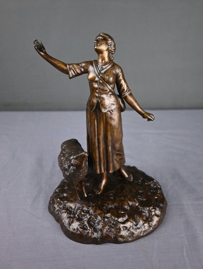 Scultura in bronzo "L'Elevazione di Giovanna d'Arco" firmata E. Watrin - Inizi del XX secolo