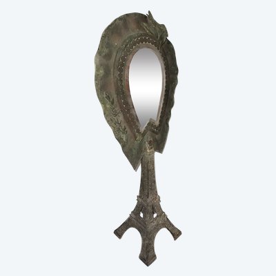 ART NOUVEAU Antique Beveled Mirror on "EIFFEL Tower" Stand, Universal Exhibition, PARIS XIX