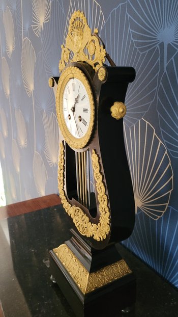 Empire gilt bronze ebony pendulum Napoleon 3 Victorian Cartel clock