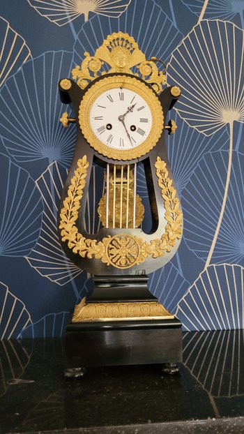Empire gilt bronze ebony pendulum Napoleon 3 Victorian Cartel clock