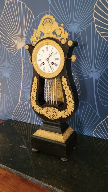 Empire gilt bronze ebony pendulum Napoleon 3 Victorian Cartel clock