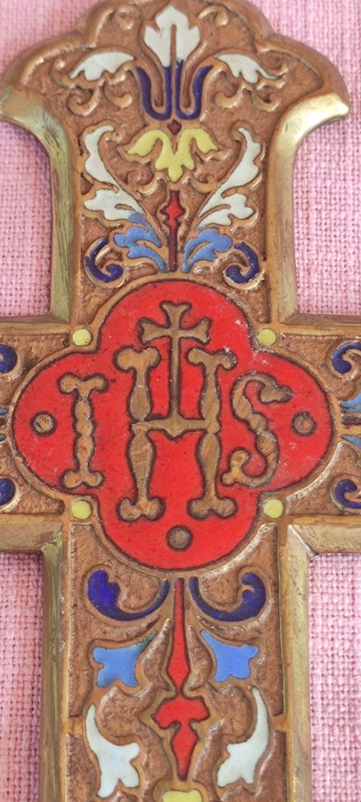 Ancienne grande croix  IHS émail cloisonné 