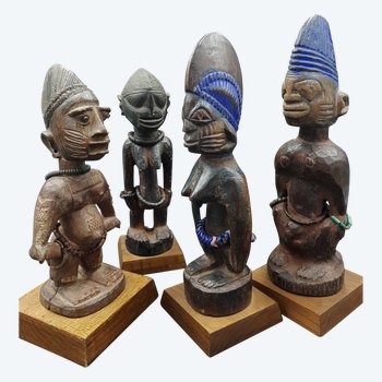 Lot von 4 Ibeji-Statuetten, Yoruba, Nigeria