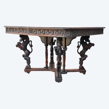 Table Indienne Sculptée Palissandre époque XIXème