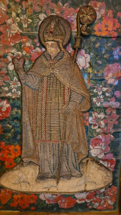Embroidery depicting a bishop, 18th century