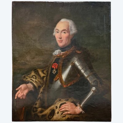 Porträt von Antoine Balthazar Moreau, Graf von Chaponod, in Rüstung und mit dem Orden des Heiligen Ludwig.