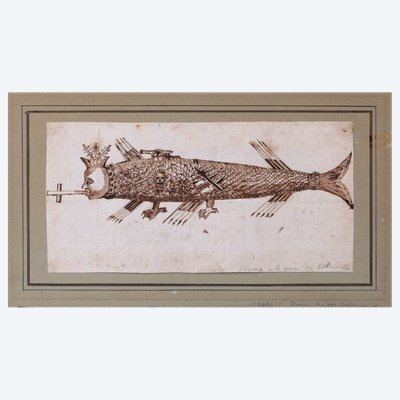 French School, 16th century, Satirical allegory of the Papacy as Leviathan, antique drawing