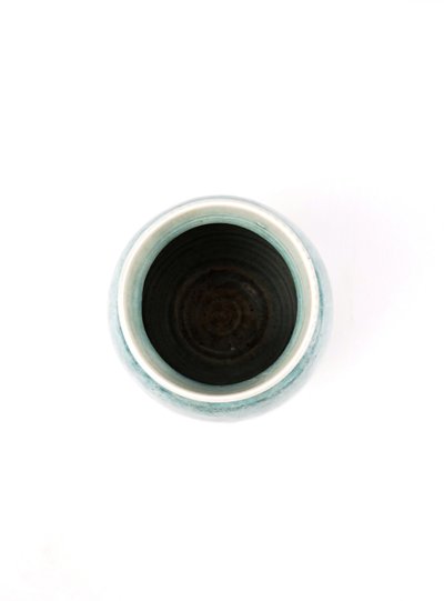 Vase globulaire en grès émaillé bleu turquoise signé Pierre Jacob Toulon années 2001