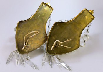 Pair Of Golden Brass And Crystal Sconces
