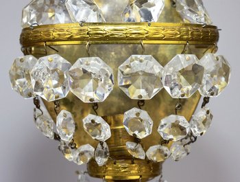 Pair Of Golden Brass And Crystal Sconces