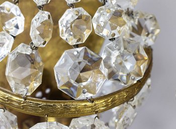 Pair Of Golden Brass And Crystal Sconces