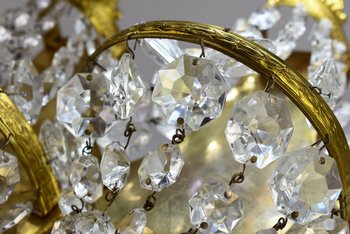 Pair Of Golden Brass And Crystal Sconces