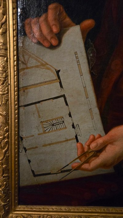 Portrait of an architect with a compass Oil on canvas signed and dated 1757 18th century.
