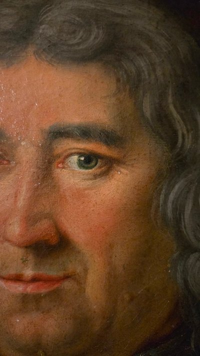 Portrait of an architect with a compass Oil on canvas signed and dated 1757 18th century.