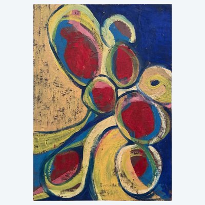 Huile sur carton composition moderne par François de Chabot 1960-70